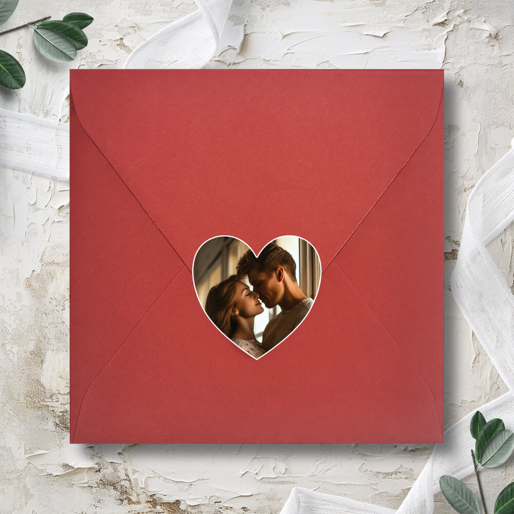 Personalizowana naklejka na kopertę ze zdjęciem w kształcie serca